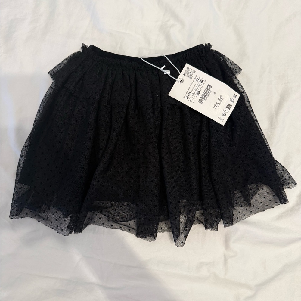 Zara Black Polka Dot Mesh Mini Skirt